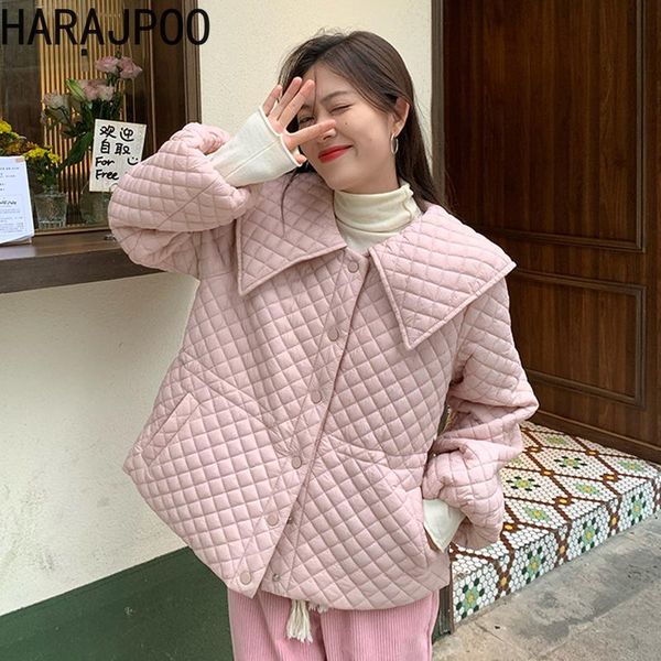 

women's down & parkas harajpoo female pink rhombus cotton clothing women autumn winter 2021 japanese pocket harajuku fashion ins jacket, Black