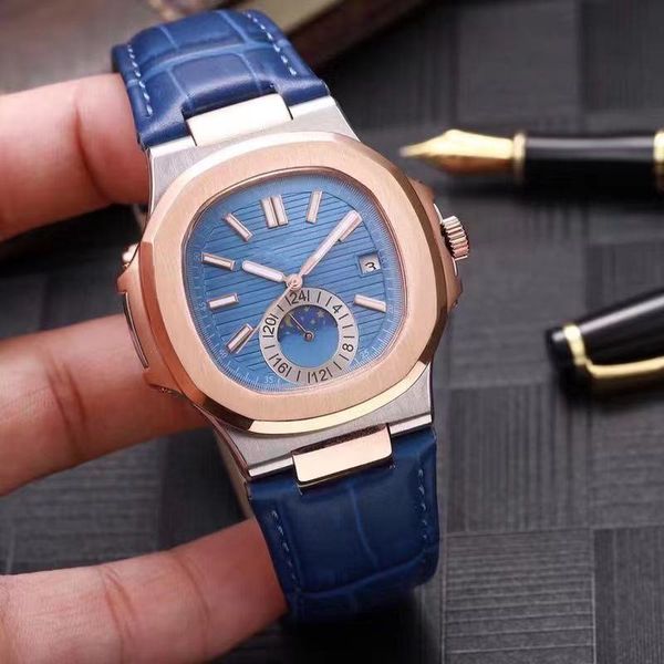 

classic man watch automatic movement business wristwatch stainless steel mechanical watches leather strap 009-3, Slivery;brown