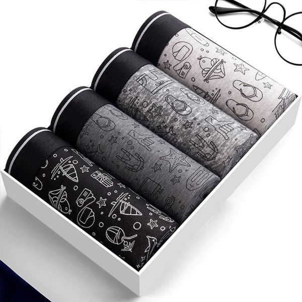 

underpants 4pcs men's boxers cotton panties antibacterial men fashion printed underwear male breathable boxershorts, Black;white