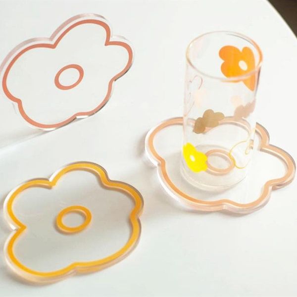 

mats & pads small flower pad cup cute coasters shape transparent acrylic tea custom red book kitchen accessories