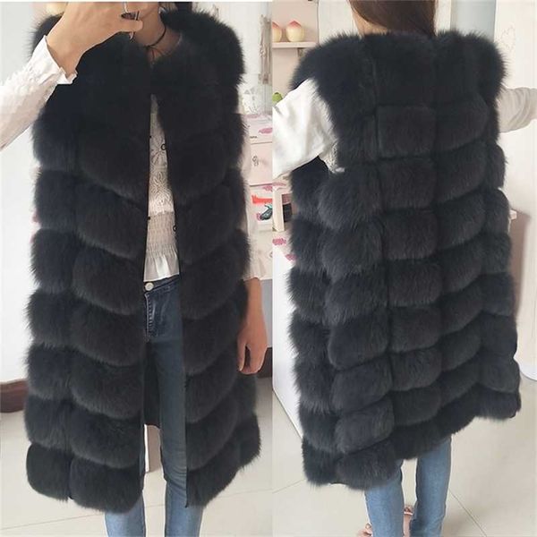 

natural real fur vest coat for jacket female coats waistcoat long s 211122, Black