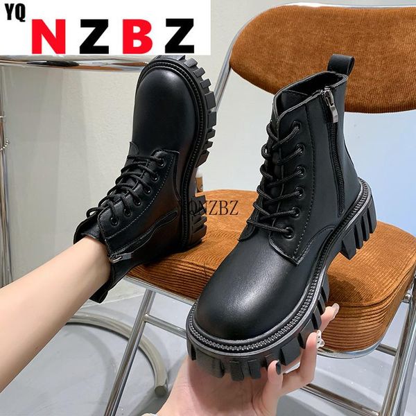 

boots 2022 winter women female shoes round toe lace up boots-women lolita ladies rock rubber autumn fashion ankle, Black