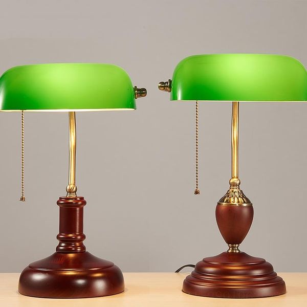 

table lamps vintage wooden lamp green glass office led desk learn to read student learning decoration luminaria