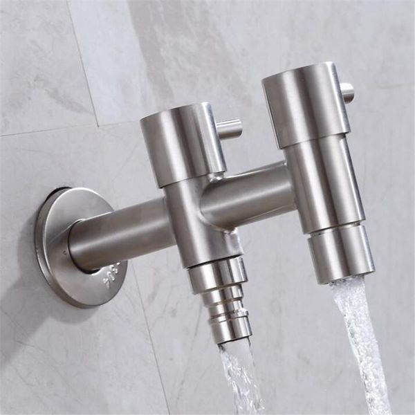 

wall mounted 304 stainless steel double using washing machine faucet multi-function outdoor tap practical garden bathroom sink faucets