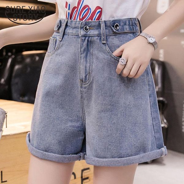 

korean style women denim shorts street wear summer vintage high waist cuffed wide leg jeans 9355 women's, White;black