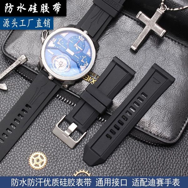 

watch bands uyong silicone band substitute dz4318/dz4343/dzmc0001 waterproof rubber 26mm black for men, Black;brown