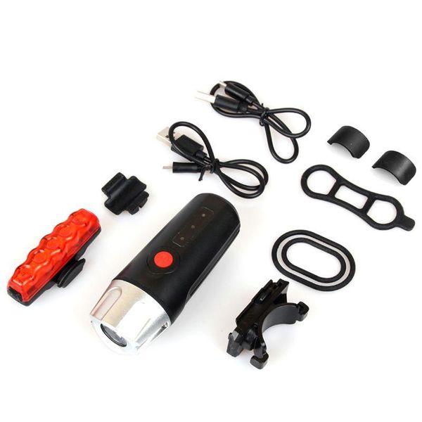 

bike lights usb rechargeable waterproof light set led super bright bicycle headlight + 5 safety rear