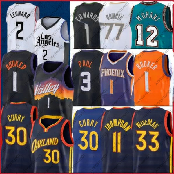 

curry 33 wiseman 30 stephen basketball jerseys devin 1 booker kawhi 2 leonard devin 1 booker luka 77 doncic ja 12 morant klay 11 thompson, Black;red
