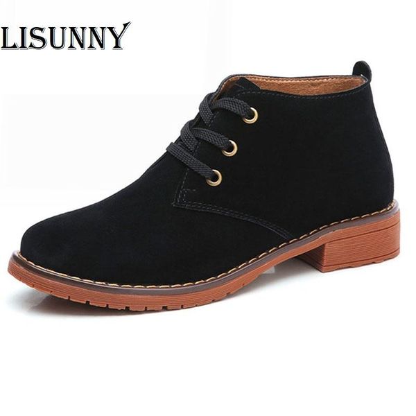 

boots women ankle 2021 autumn female lace-up scrub femme british wind flat bottom zapatillas mujer, Black