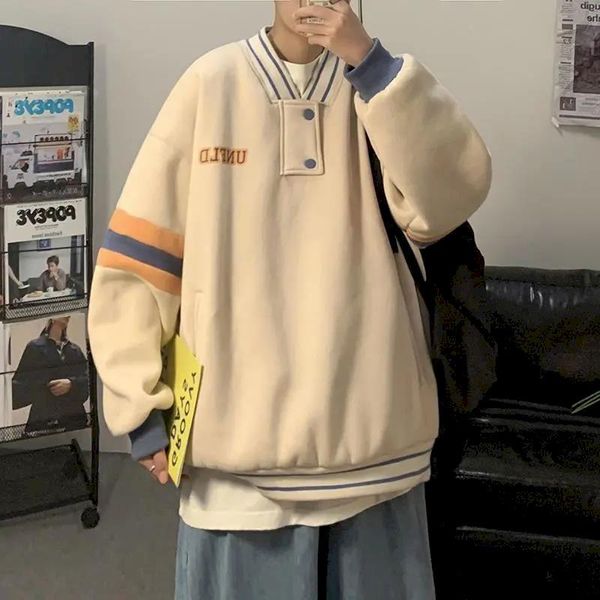 

men's hoodies & sweatshirts baseball pullover hoodie oversized autumn winter men loose casual all-match korean preppy streetwear male j, Black