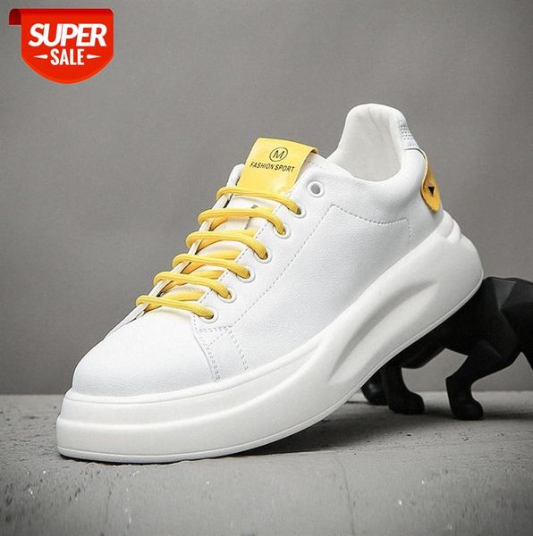 

men's shoes version thick sole personality yellow color matching cowhide casual #vq65