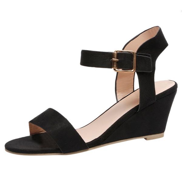 

sandals summer women shoes gladiator buckle strap platform wedges heel fashion ladies for woman ankle footwear cqcq, Black