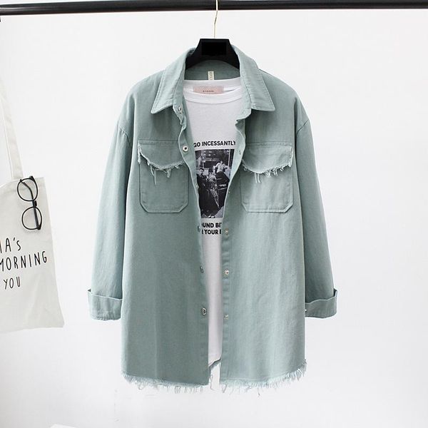 

women's jackets spring autumn long section lapel tassel denim women loose casual sleeve female's thin basic jacket coats, Black;brown
