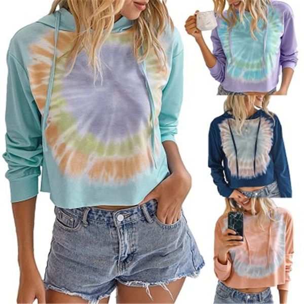 

womens tie-dye hooded sweatshirt designer loose gradient long sleeve hoodies sweatshirts fashion female hip hop street casual pullovers, Black
