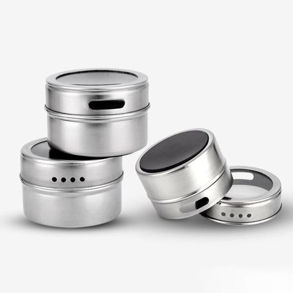 

storage bottles & jars 1pcs magnetic spice stainless steel seasoning can visible lid salt pepper shaker condiment bottle kitchen box