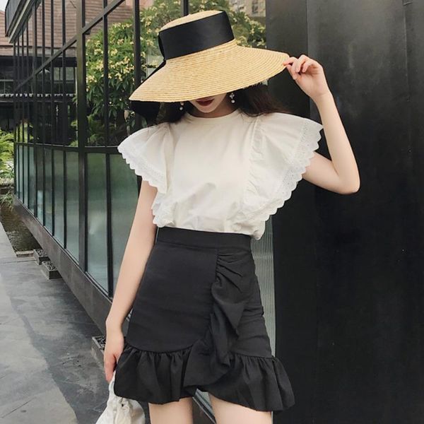

skirts 2021 women's design sense summer irregular ruffled short skirt a-line half-length, Black