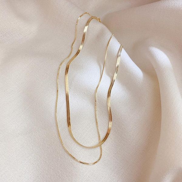 

chokers minar minimalist double layered snake chains necklaces for women mujer gold color thin chain choker necklace statement jewelry, Golden;silver