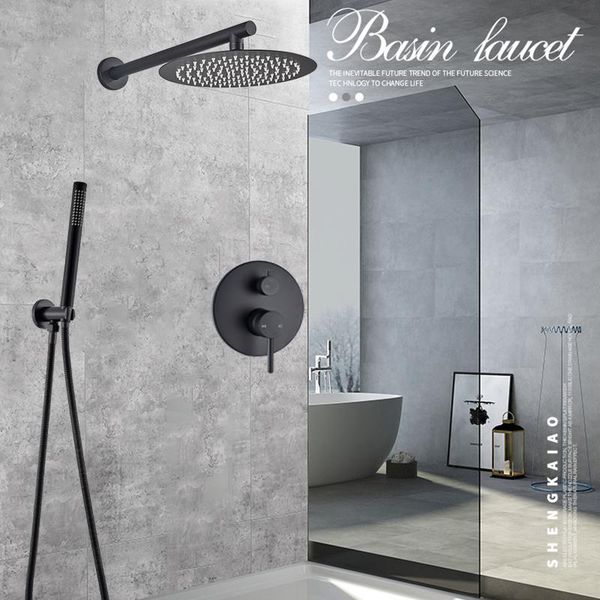 

in-wall matte black shower faucet brass rain concealed head water tap bathroom sets