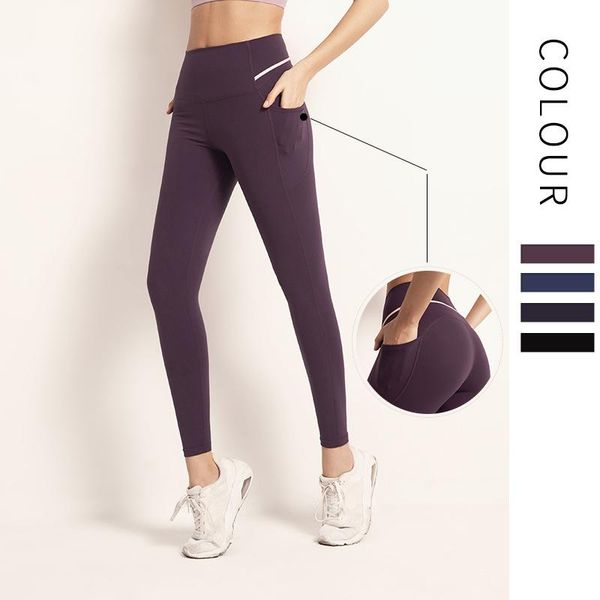 

women's leggings women autumn winter frosted ankle pants nude pocket high waist elastic tights exercise fitness leggins sports pant, Black