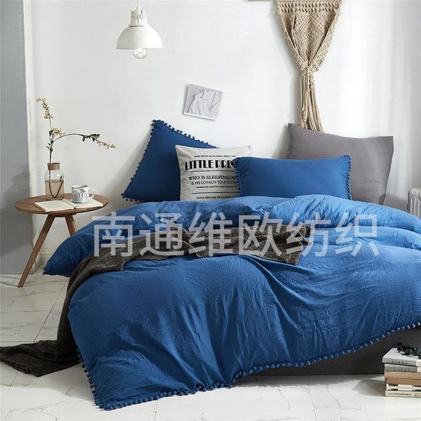 

bedding sets advanced pure navy blue 3pcs quilt cover with little ball design pillow case single twin king fashion style breathable oceania