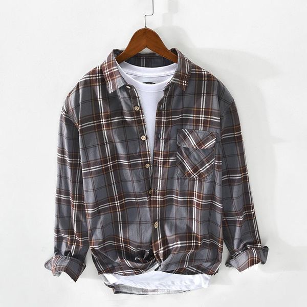 

men's casual shirts 2021 spring and summer men pure cotton plaid long sleeve shirt thin coat ga-z145, White;black
