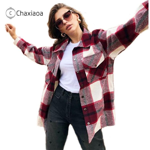 Plaid Frauen Oversize Woolen Hemd Mode Damen Weiche Dicke Weibliche Elegante Lose Tops Vintage Mädchen X339 frauen Blusen Shirts