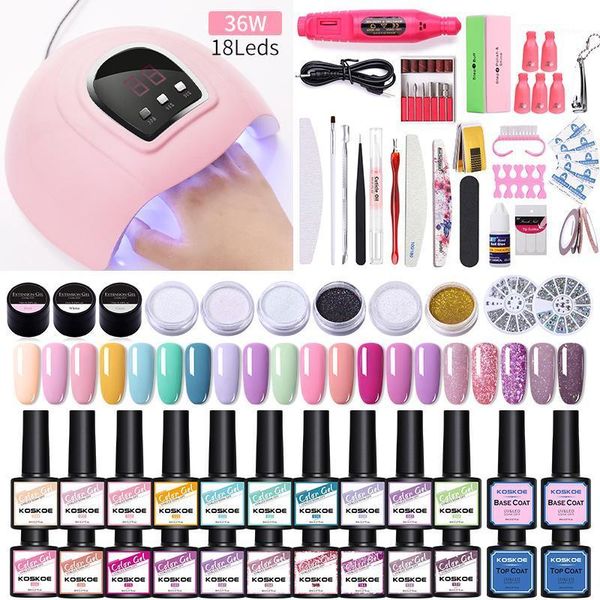 

nail set with 36w uv dryer lamp kit 10/20 bottle polish gel drill machine tools glitter full1