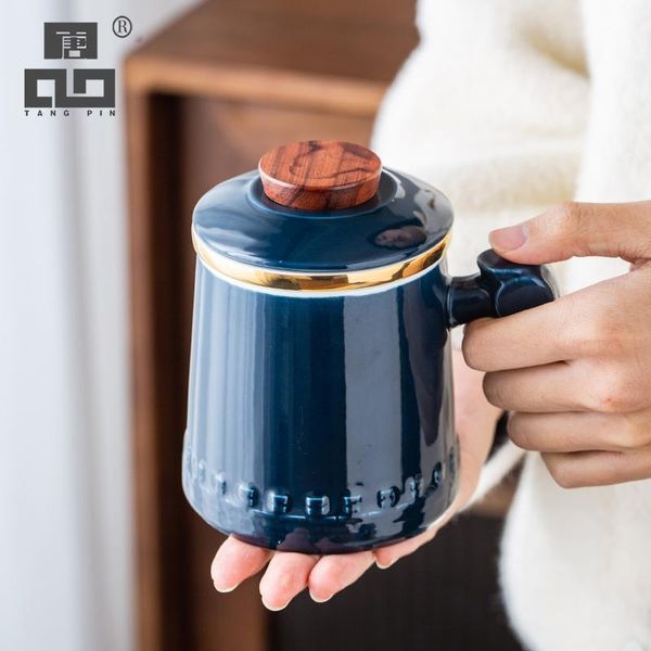

ceramic gilded tea mugs travel cup with filter wood handle coffee teacup 400ml