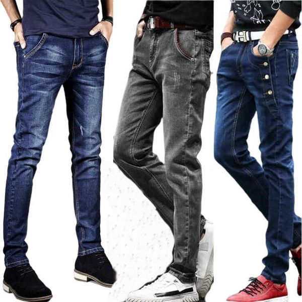 

men's jeans men slim casual denim pants feet special multi-style straight regular stretch trousers, Blue