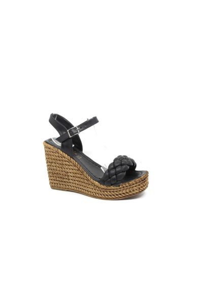 

sandals women's mesh strappy wedges shoes, Black