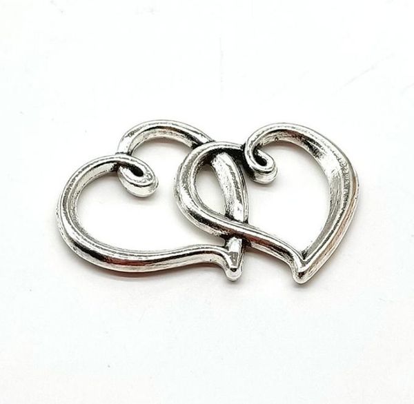 

2021 new alloy double heart charms antique silver charms pendant for necklace jewelry making findings 30x18mm, Bronze;silver