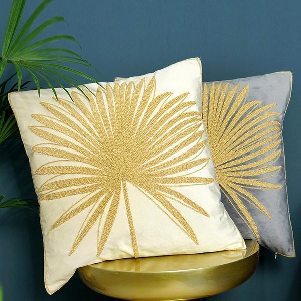 

pillow case golden palm leaf american light luxury natural velvet silk embroidery 45x45cm home decoration