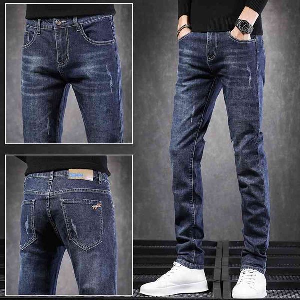 

2021 new spring and autumn jeans slim legged korean long casual pants men's fashion, Black