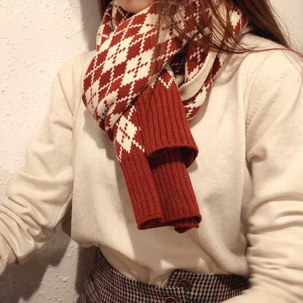 

scarves autumn winter lovers women 175cm*36cm 260g geometry plaid scarf knitted wool female a003, Blue;gray