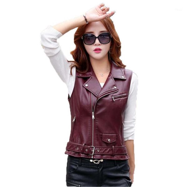 

women's vests ladies leather vest 2021 spring and autumn clothing female short slim motorcycle women outerwear1, Black;white