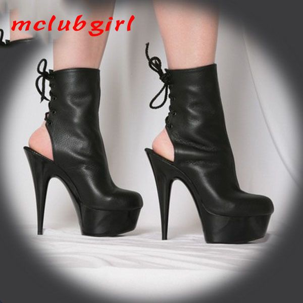 

mclubgirl women platform nightclub personality super heeled steel pipe dance boots 15cm matte head short boots girl lyp 210507, Black