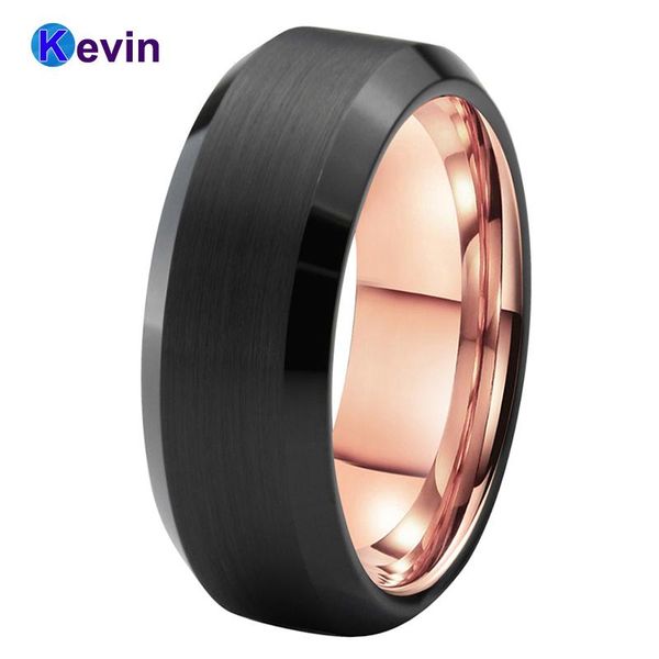 

wedding rings men women tungsten band ring black rose gold color beveled brushed finish comfort fit, Slivery;golden