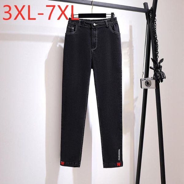 

ladies autumn winter plus size pencil jeans for women large slim cotton pocket black denim trousers 3xl 4xl 5xl 6xl 7xl women's pants &, Black;white