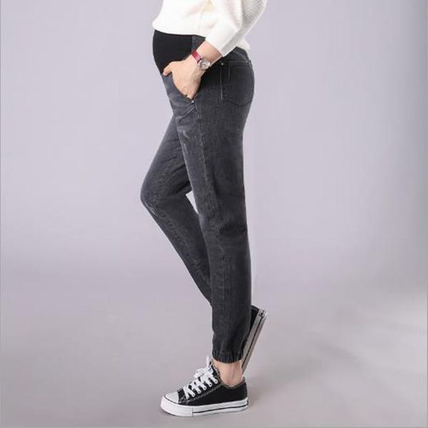 

maternity bottoms clothes autumn high waist belly lift jeans pregnant women loose feet pants, White