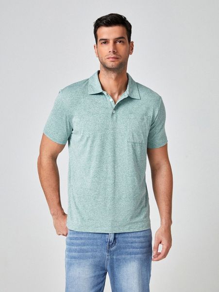 

men patch pocket marbled knit polo shirt 39gl#, White;black
