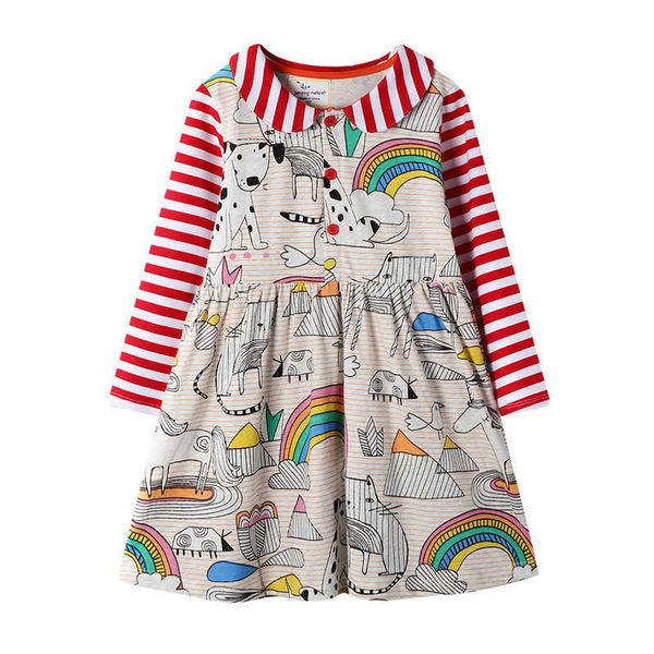 Abiti da bambina a maniche lunghe da salto Colletto in cotone Abbigliamento per bambini Autunno Primavera Principessa Fashion Design Bambini 210529