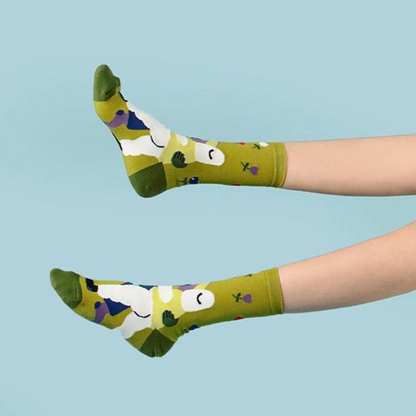 

socks & hosiery johnature cartoon print japanese casual cotton 5 pairs/lot women 2021 autumn winter warm all match female, Black;white