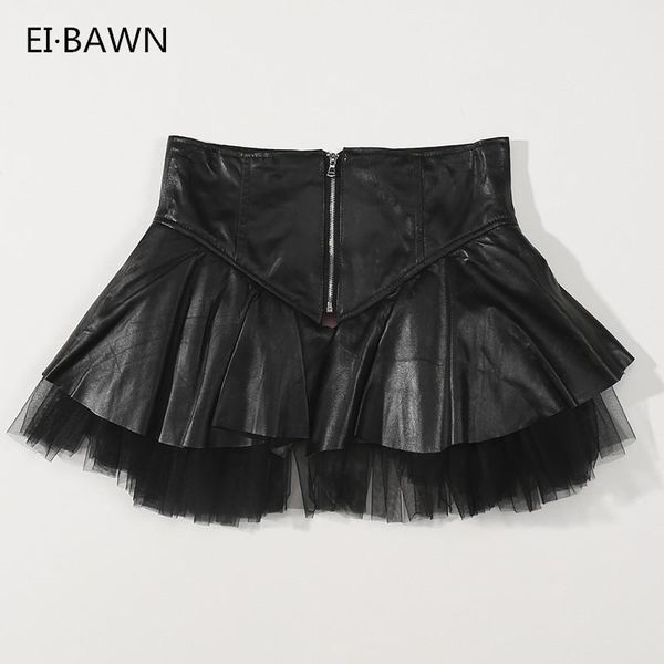 

skirts 2021 genuine leather women sheepskin high waist black tulle skirt plus size mini a-line ladies fashion