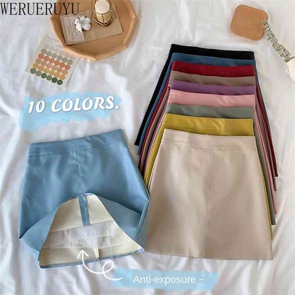 

werueruyu a-line female skirts small leather early autumn new korean version of the high waist students wild package hip 210401, Black