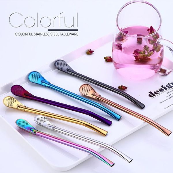 

drinking straws 5 pcs stainless steel filter straw spoon micro flat nozzle coffee scented tea beverage stirring