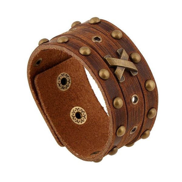 

tennis arrival adjustable charm vintage bracelets light brown gold x metal accessories genuine leather punk for men women, Golden;silver