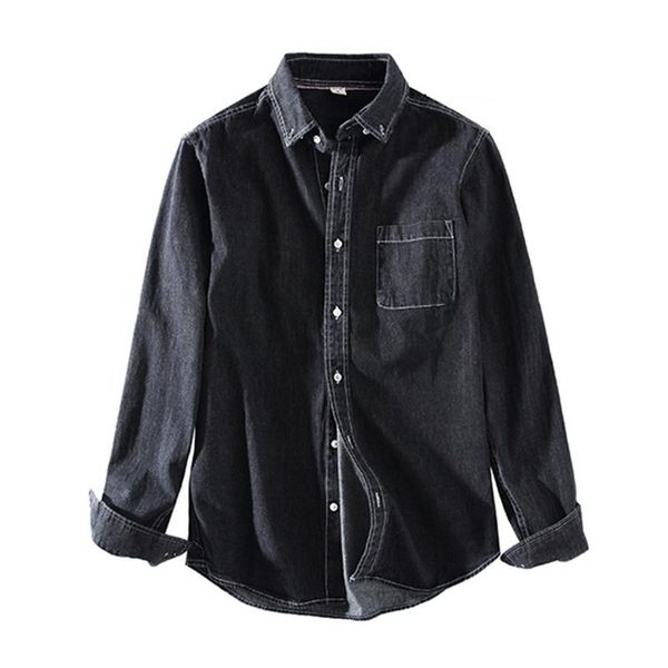 

men's casual shirts long-sleeve shirt with chest pocket cotton breathable denim for spring and autumn men clothes, White;black