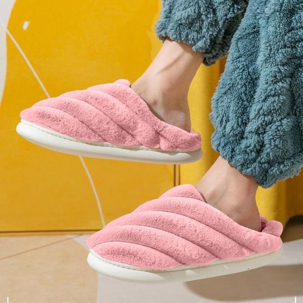 

slippers women's cotton couple style plush home warm thick striped, Black