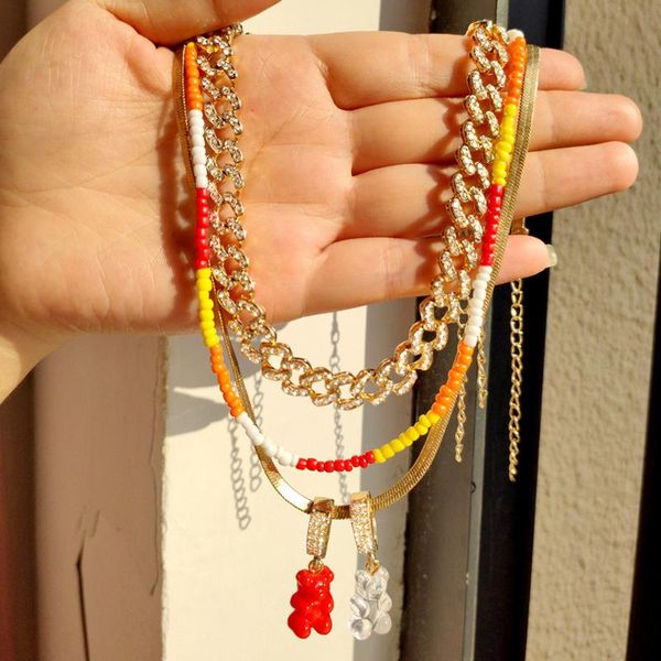 

chains cuban shiny tennis chain necklace for women cute gummy bear beaded snake multilayer necklaces fashion party jewelry gifts, Silver