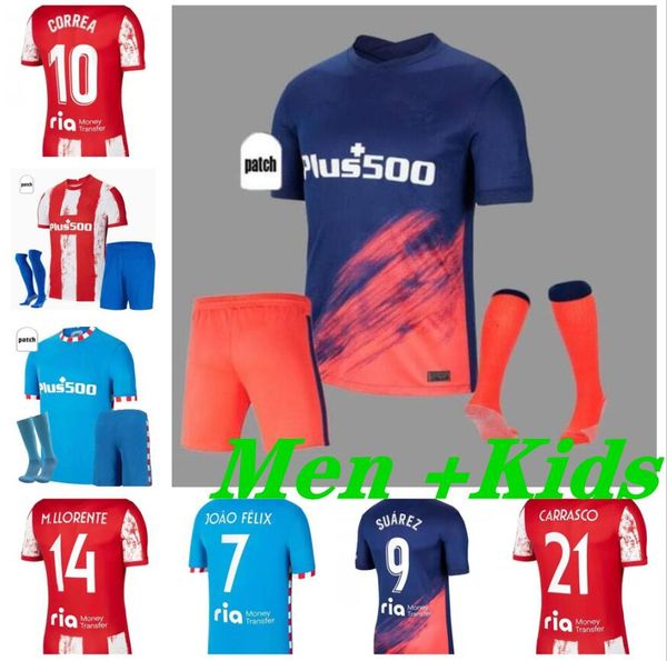 

joao felix atletico suarez madrid soccer jerseys 2021 2022 saul camisetas 20 21 22 llorente correa football shirt men kids kit set uniform s, Black;yellow